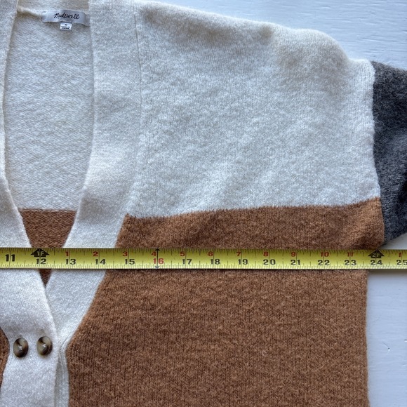 Madewell Womens M Cardigan Sweater Colorblock Wool Alpaca Brown Cream Gray - Picture 6 of 8